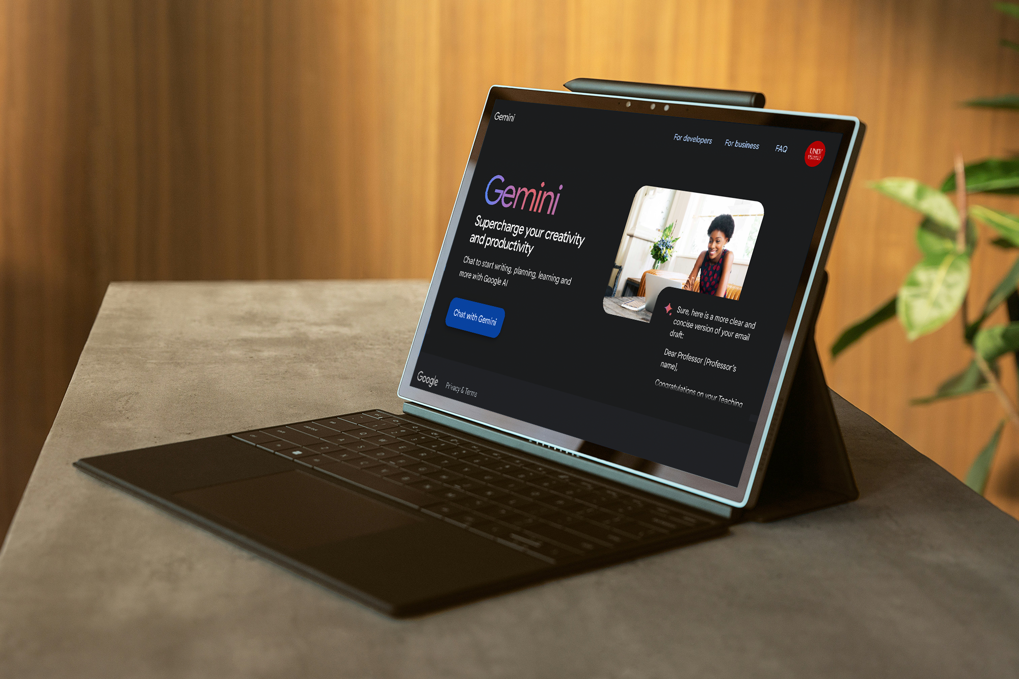 Laptop with Google's Gemini page on screen.