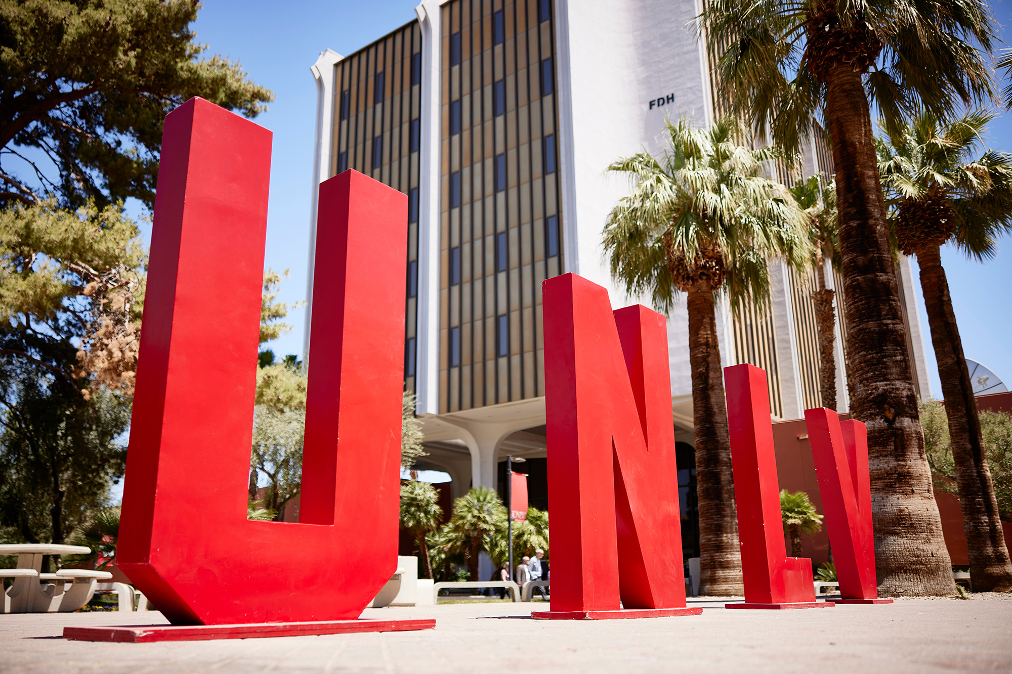 Large UNLV letters in Pida plaza.