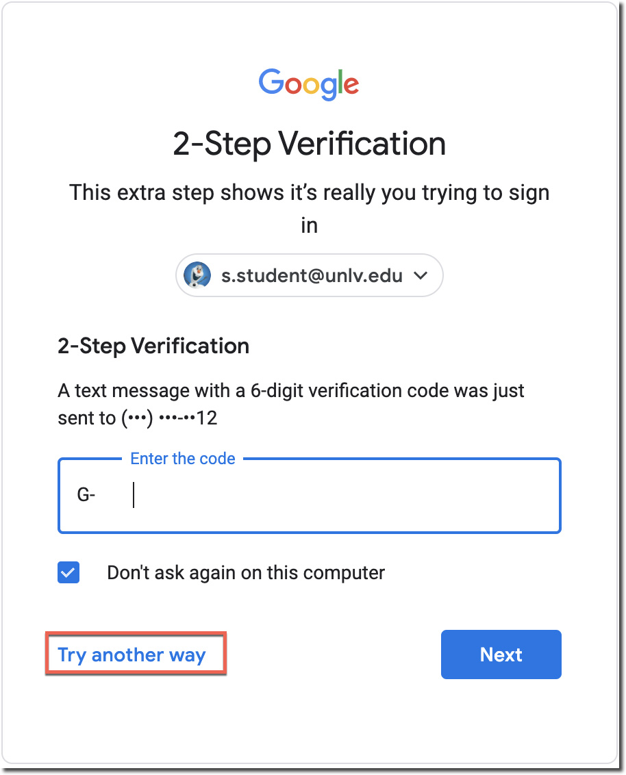 2 Step Verification Unlvmail Unlv Information Technology