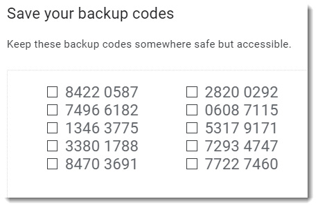 Backup codes