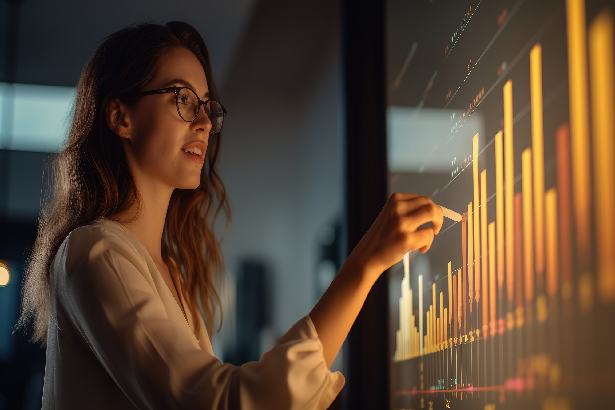 Person presenting and evaluating data chart - Illustration created with generative ai