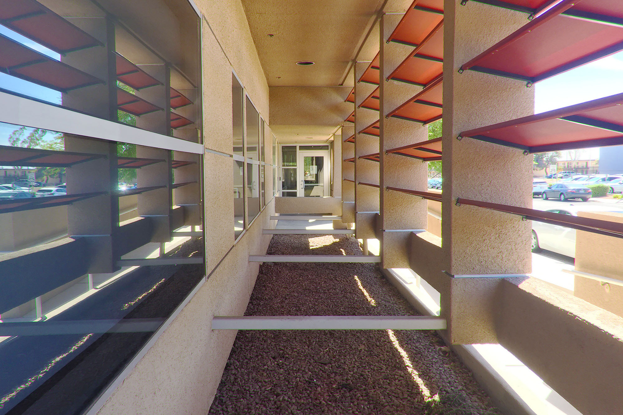 Long shot down a UNLV building corridor.