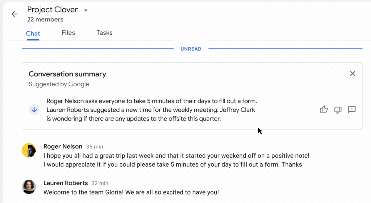 Google Chat Spaces Conversation Summaries