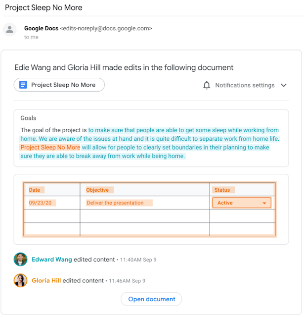 Google Docs Edit Notifications