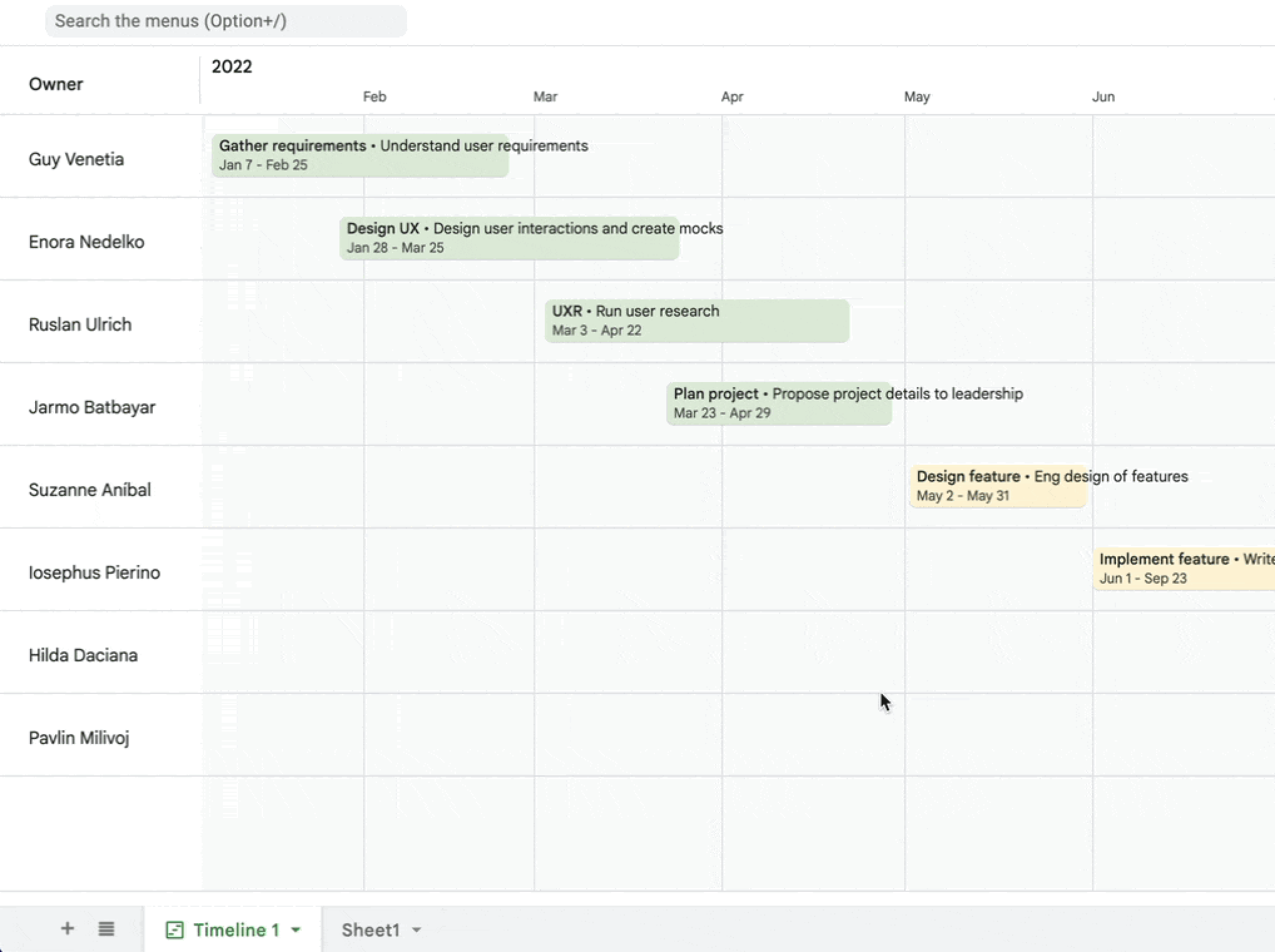 Sheets Timeline View