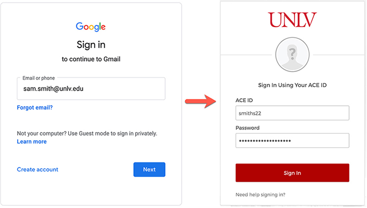 ACE login screen