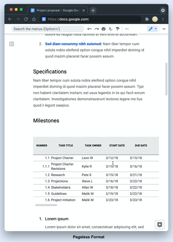 Pageless format docs screenshot