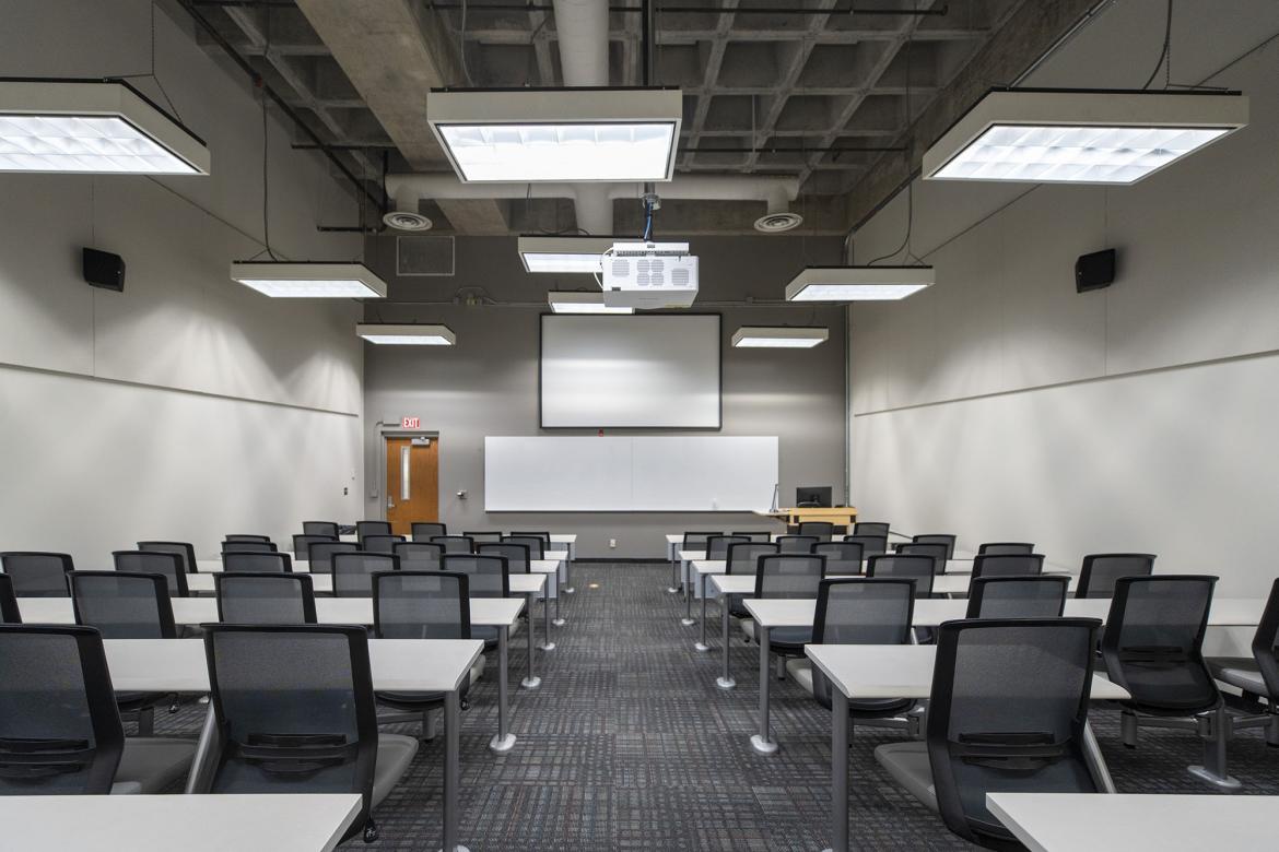 Wide view of a standard UNLV classroom