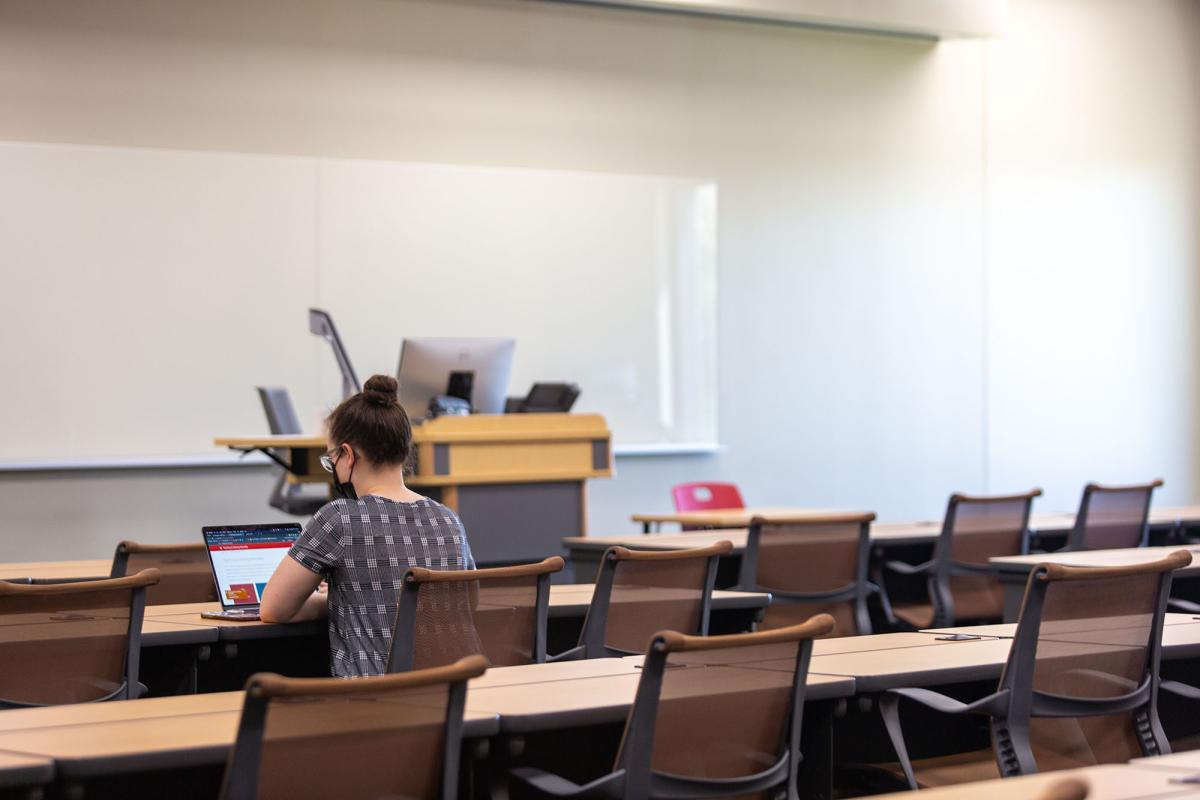 Student using laptop in UNLV classroom