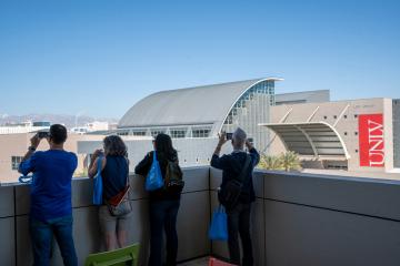 Tour attendees on the fourth floor of Hospitality Hall. 