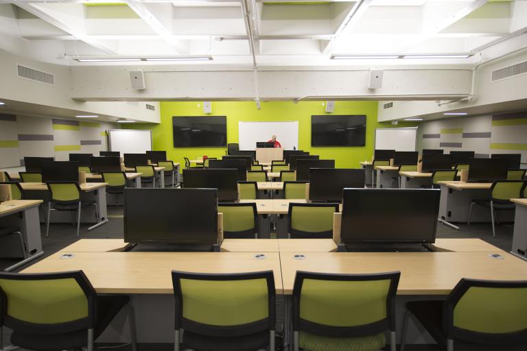 Rear view of a U-N-L-V med school classroom.