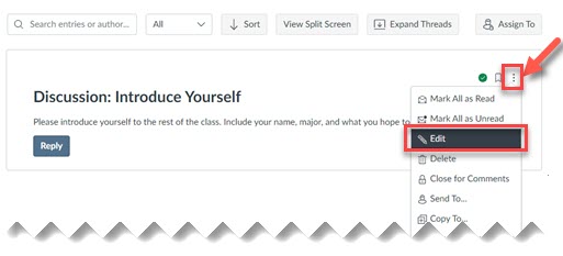 Screenshot of Edit option for discussions