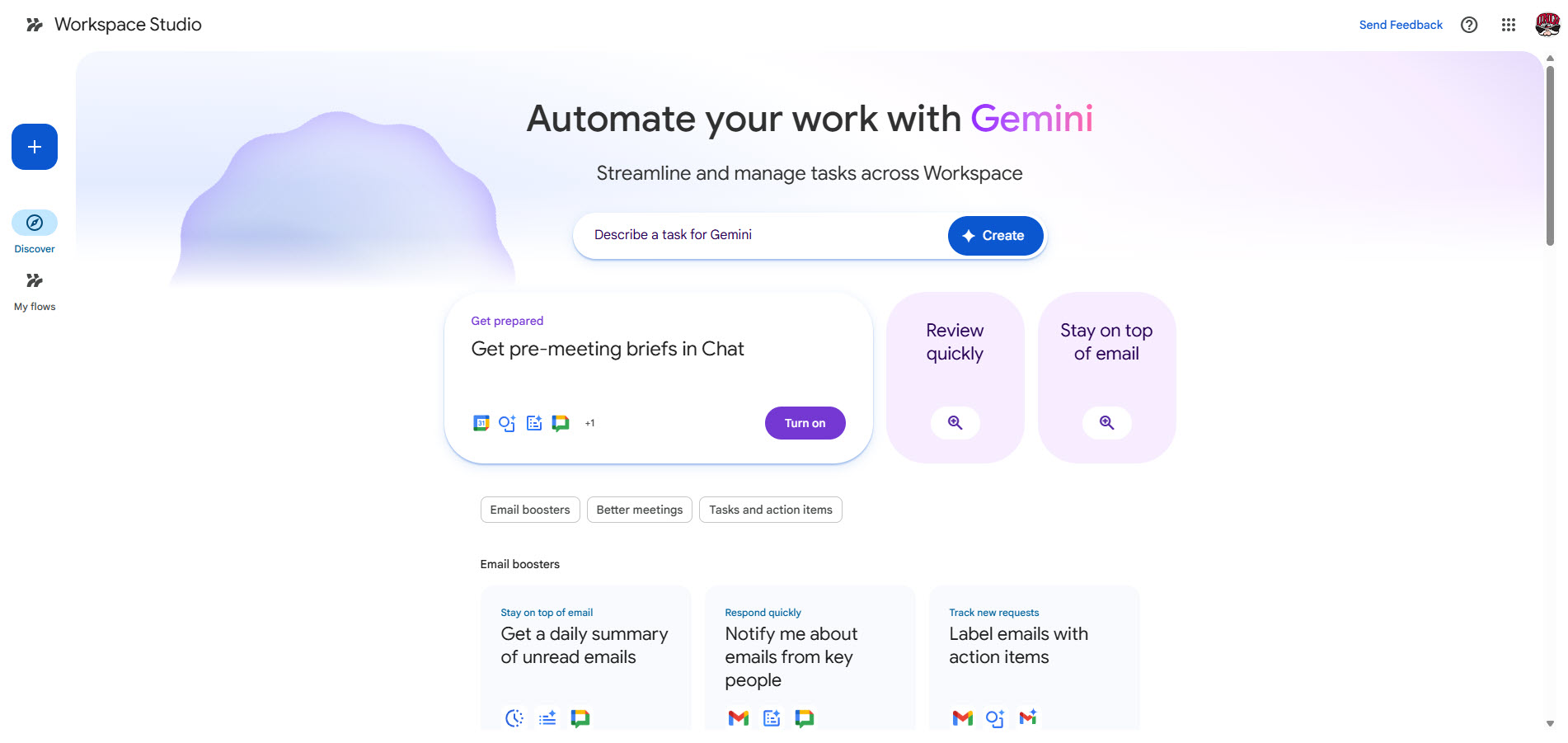 Google Workspace Studio Homepage