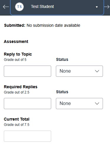 Screenshot of options in Speedgrader with discussion checkpoints enabled.