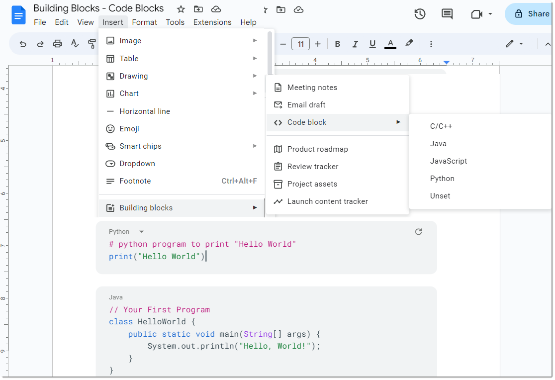 Google Workspace Updates: Create custom building blocks in Google Docs