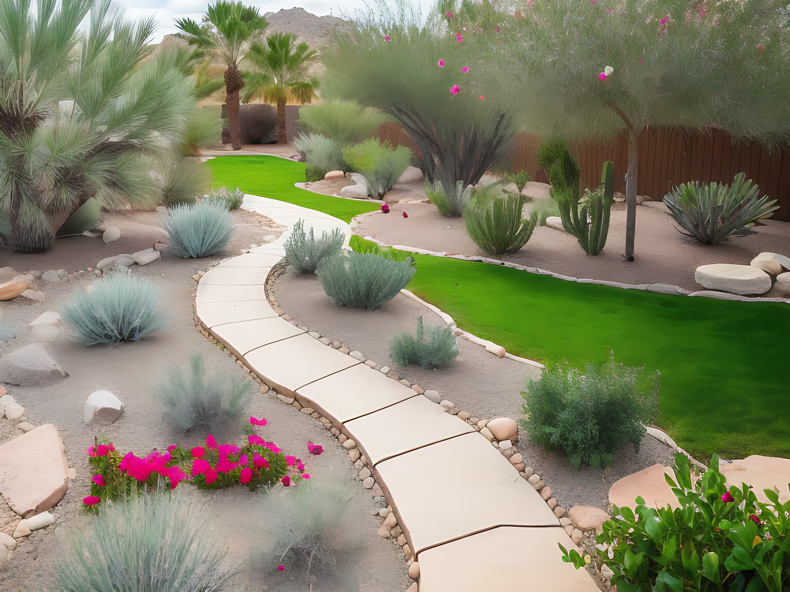 Walkway with plants and flowers alongside it